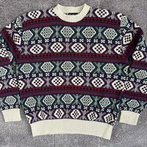 Men's Vintage 90's Reed St James Tribal Aztec Wool Knit Crewneck Sweater Sz L